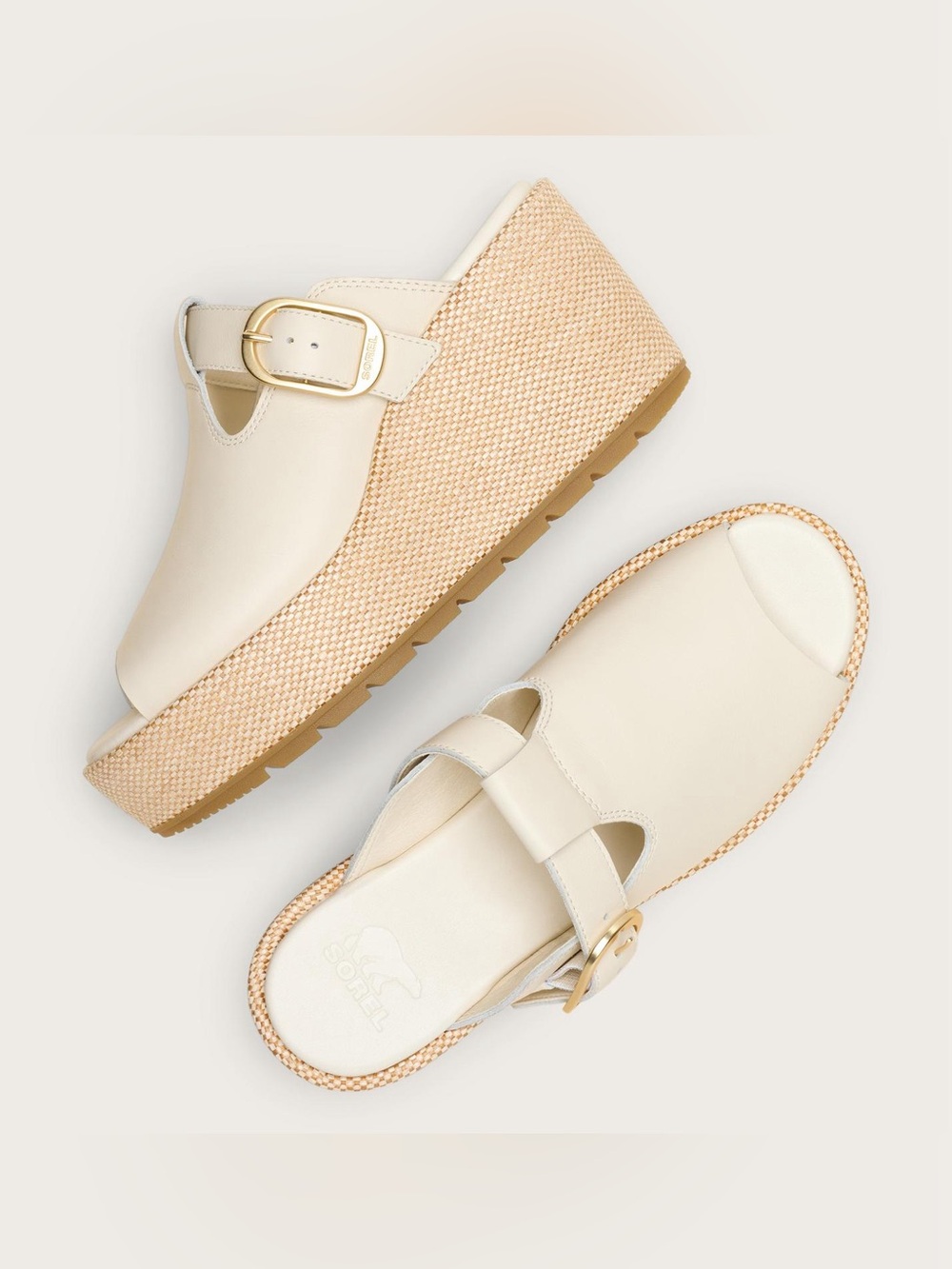 Sorel Sunpeak Wedge Slides Sandals in Color Chalk, Gum 16